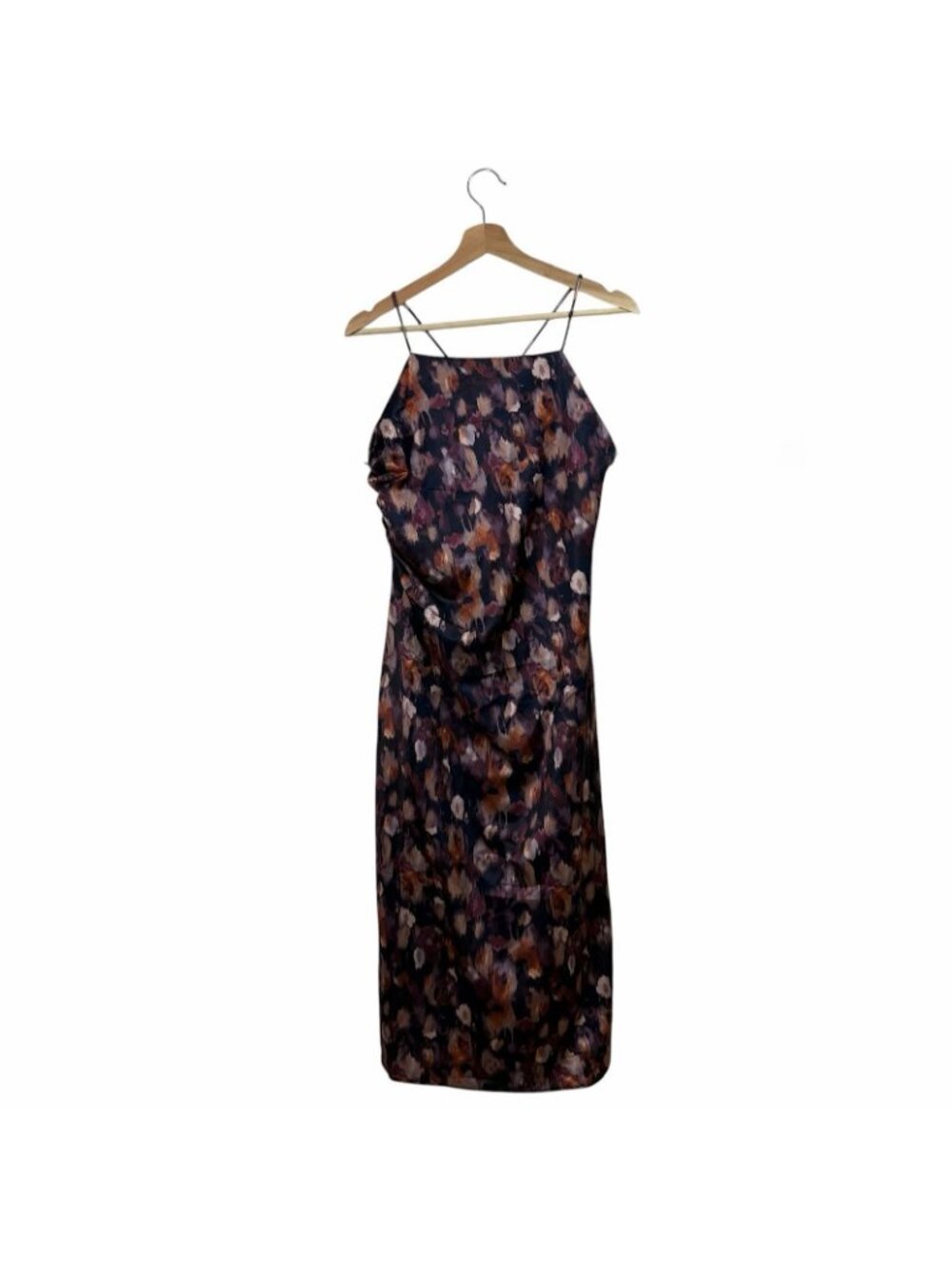 Jason Wu Satin Midi Dress Size XS Strappy Low Back Romantic Evening Floral Paint - Picture 2 of 15